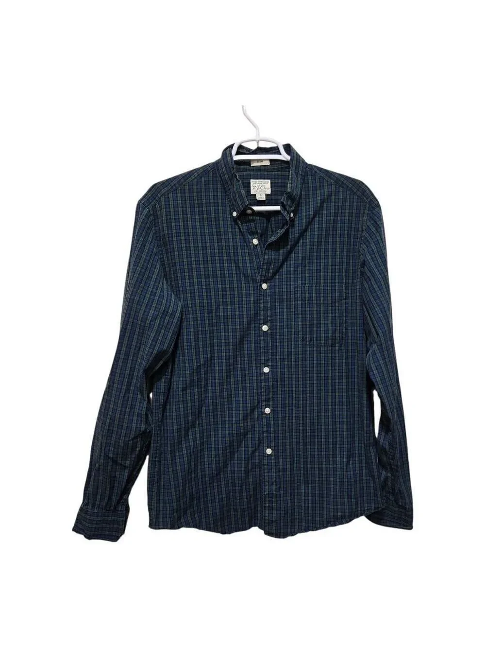 J Crew Secret Wash Slim Shirt L Blackwatch Plaid Stretch